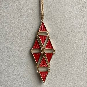 3D Printed Art Deco Triangle Pendent Necklace w/Red Alligator & Lizard